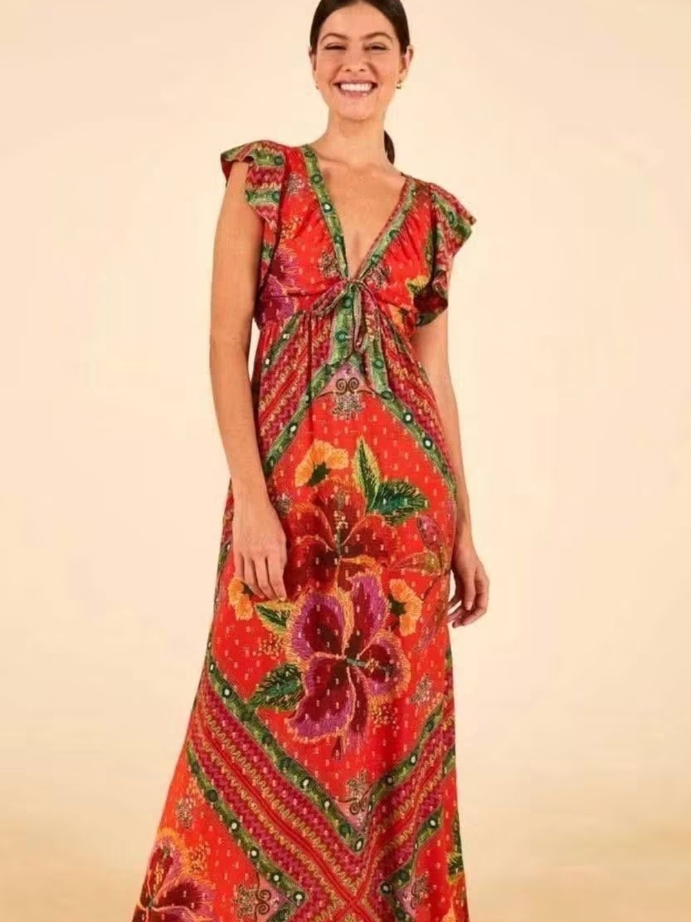 FARM Rio Hbiscus Island Red Floral Maxi Dress S NWT - Brazil Line Exclusive!!!